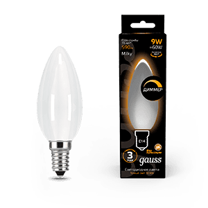 Gauss Лампа Filament Свеча 9W 590lm 3000К Е14 milky диммируемая LED 103201109-D — миниатюра 1