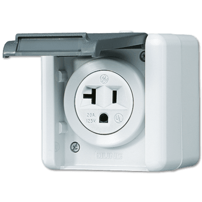 JUNG USA-стандарт NEMA, 2 полюса + заземление, 20А 125V~ для накладного монтажа 821-20USW
