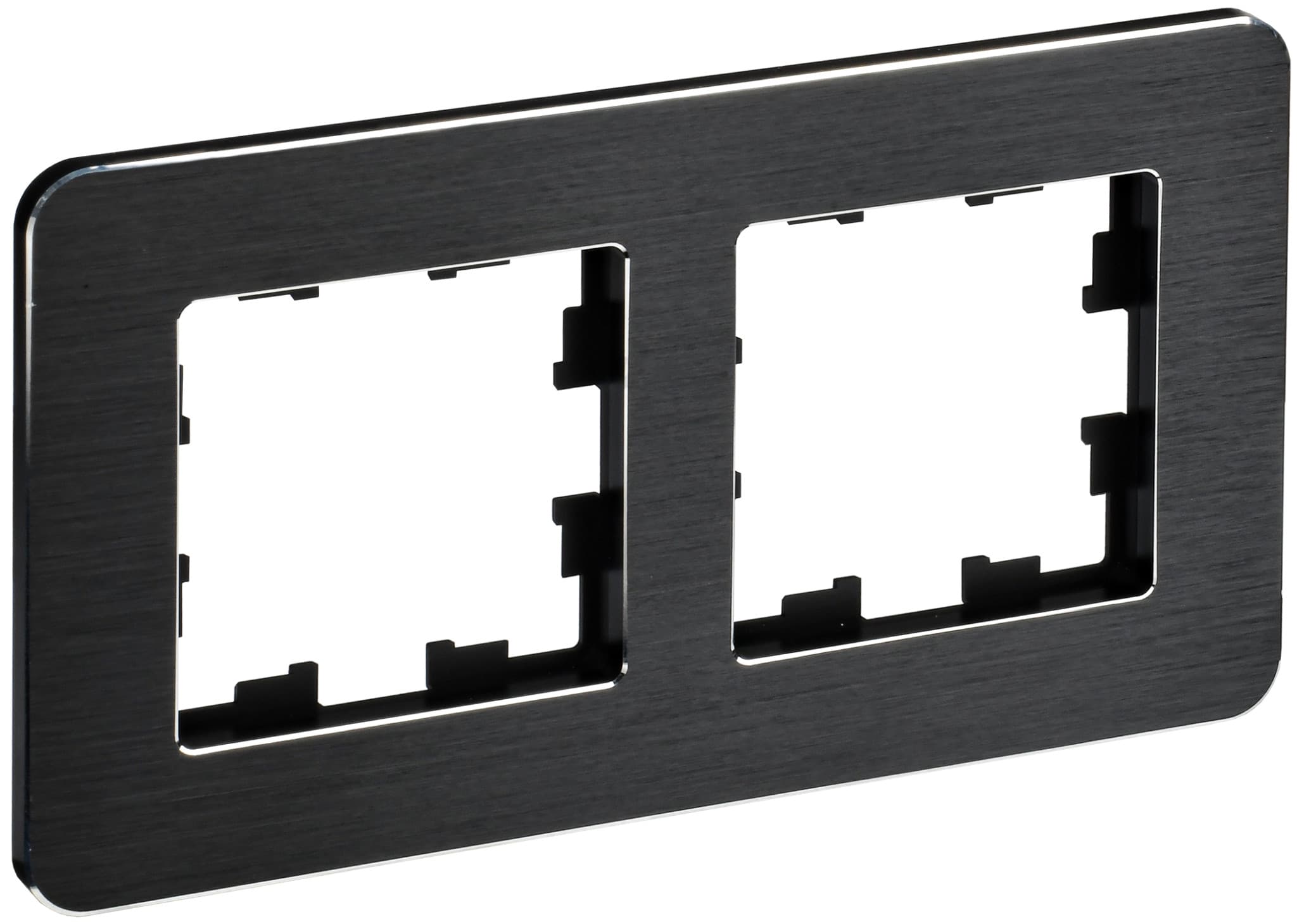 IEK BRITE DECOR Черный/алюм металл. скругл.угол  Рамка 2-м РУ-2-1-Бр RE AL