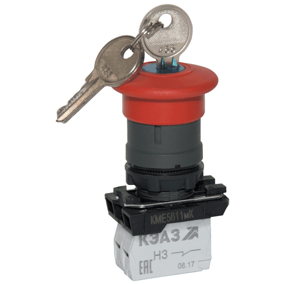 КЭАЗ Кнопка КМЕ5611мК-красный-1но+0нз-гриб-ключ-фикс-IP65