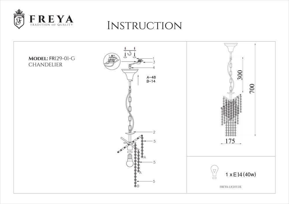 Freya Crystal Picolla Золото Подвесной светильник E14 40W FR1129-PL-01-G — миниатюра 5