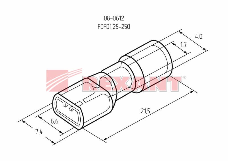 Клемма плоская полностью изолированная гнездо - 7.4мм 0.5-1.5мм² (РППи-м 1.5-(6.3)) Rexant 08-0612 — миниатюра 4