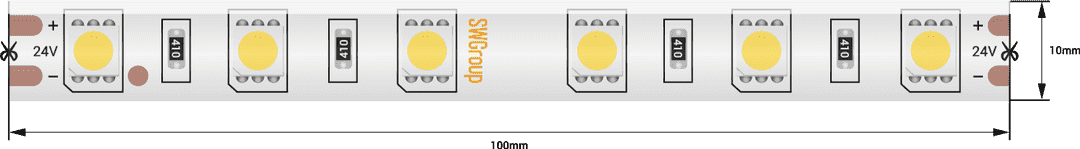 SWG Лента светодиодная стандарт 5050, 60 LED/м, 14,4 Вт/м, 24В , IP65, Цвет: Теплый белый SWG560-24-14.4-WW-65