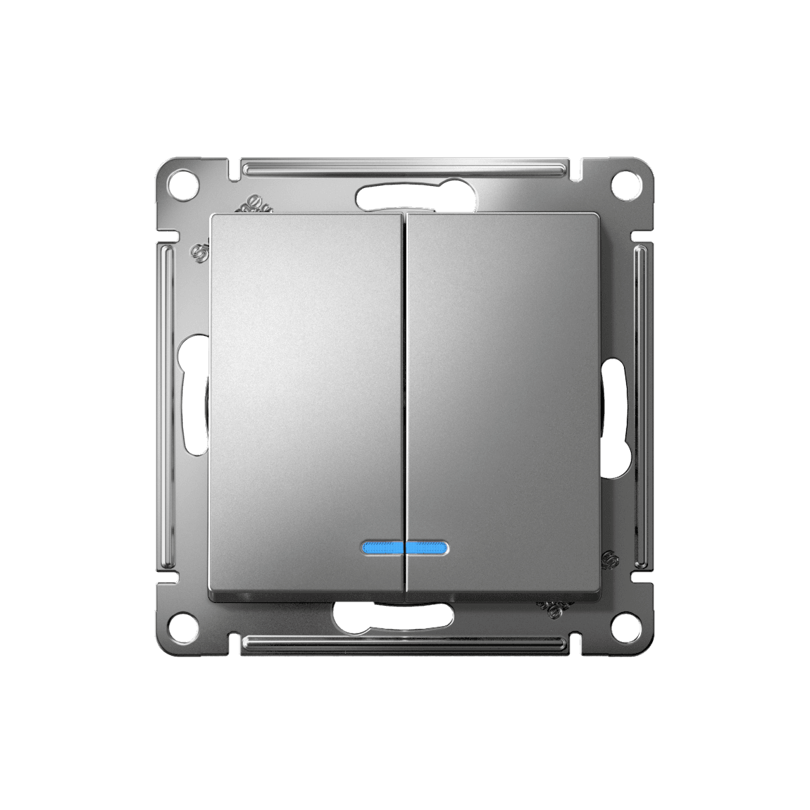 Systeme Electric AtlasDesign Сталь Выключатель 2-клавишный с подсвет.,сх.5а, 10АХ, мех., быстрозажим. клем. — миниатюра 4