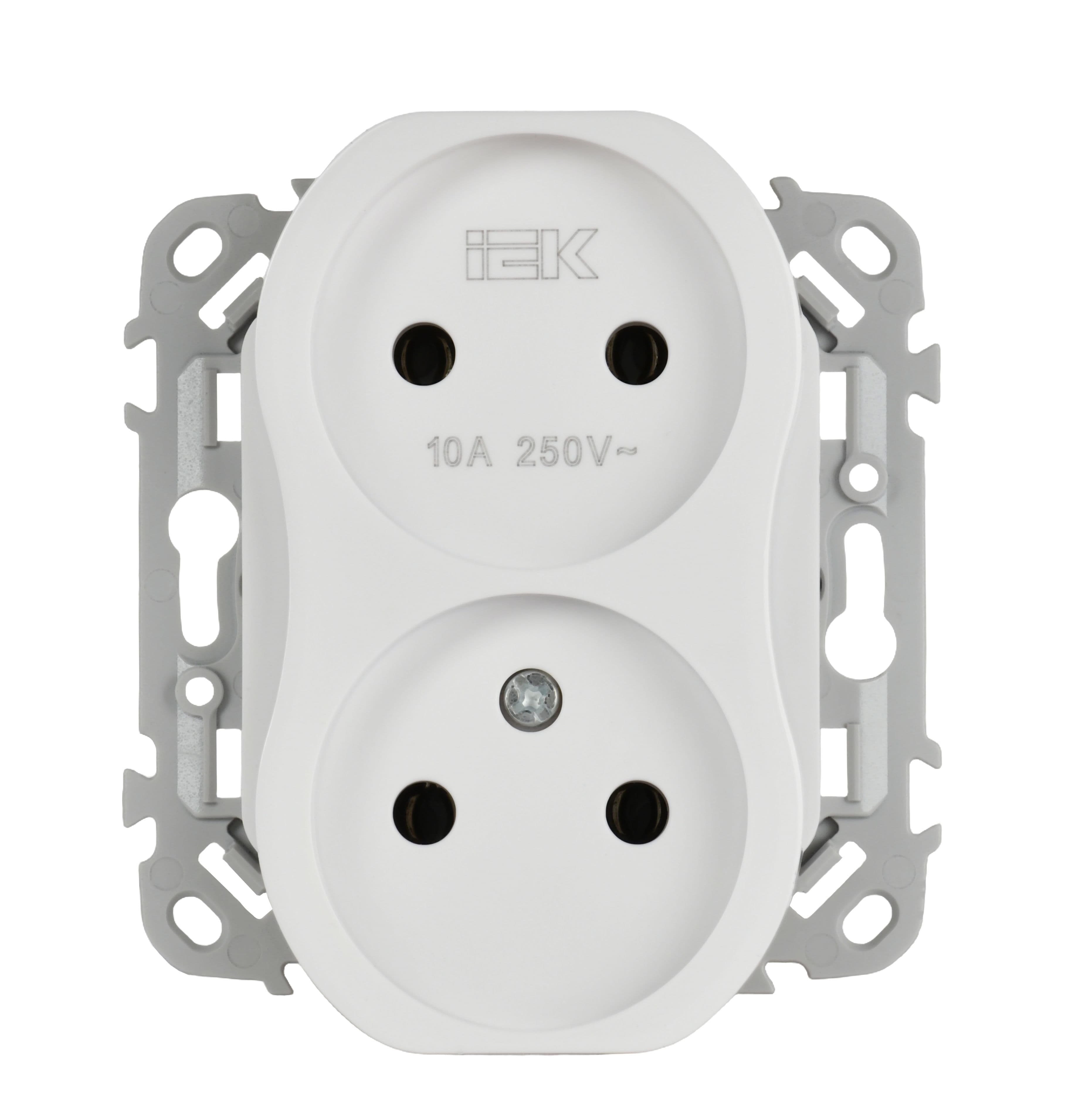 IEK FLITE Белый Розетка 2-местная без заземления без защитных шторок безвинтовое крепление 10А — миниатюра 2