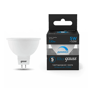 Gauss Лампа MR16 5W 530lm 6500K GU5.3 диммируемая LED 1/10/100 101505305-D — миниатюра 1
