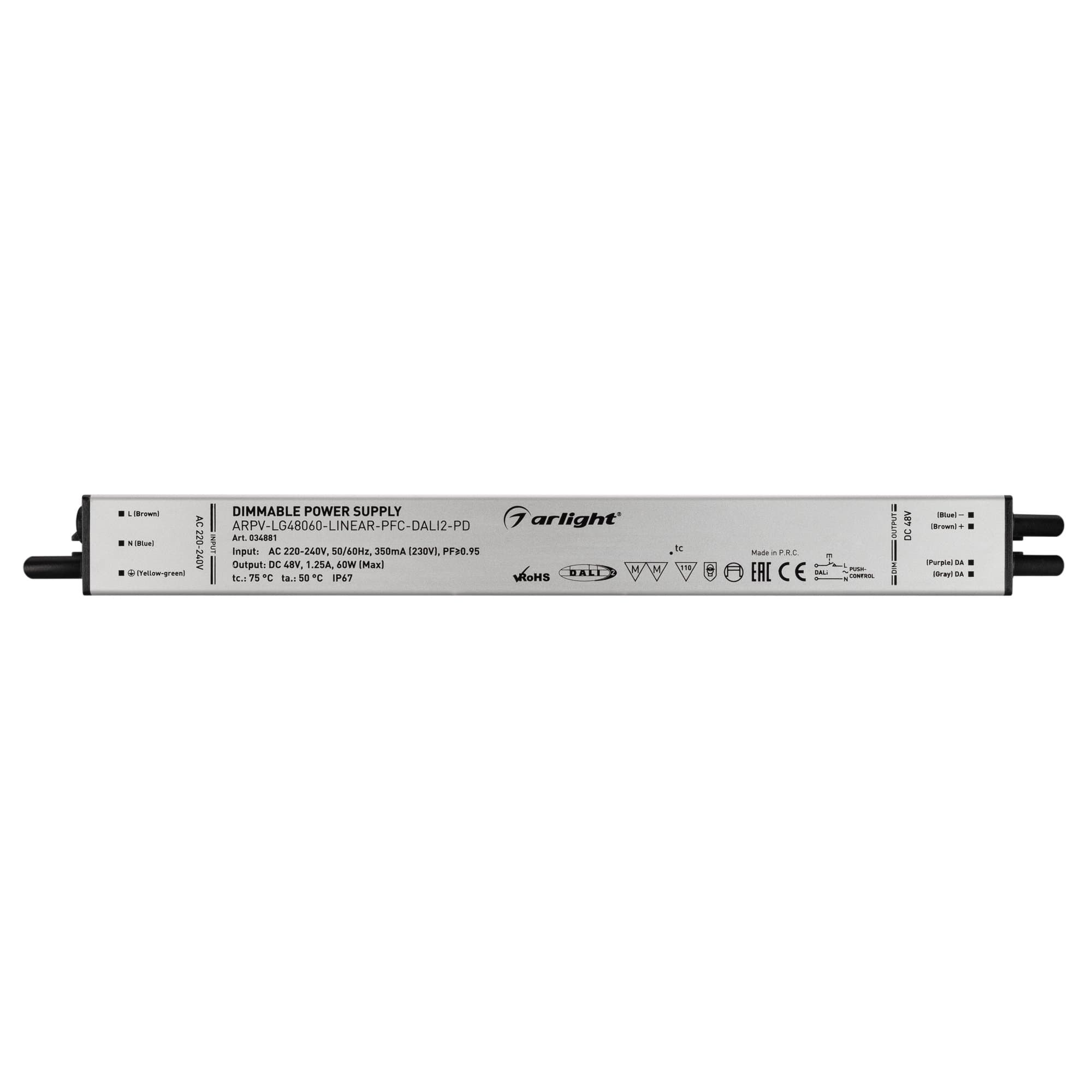 Arlight Блок питания ARPV-LG48060-LINEAR-PFC-DALI2-PD (48V, 1.25A, 60W) (IP67 Металл, 5 лет) 034881 — миниатюра 2