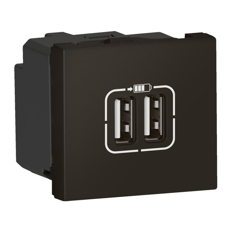 Legrand Mosaiс Розетка USB А+А для зарядки двойная - Программа Mosaic - 2 модуля - матовая черная 079194L — миниатюра 3