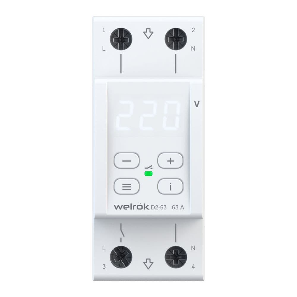 Welrok D2-63 Реле напряжения 63 А (max 80 A) 13 900 ВА — миниатюра 11