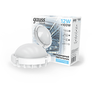 Gauss Св-к ЖКХ SOLID круг 12W 1150lm 4000K 160-260V IP65 D160*53мм белый антивандальный IK10 874518212