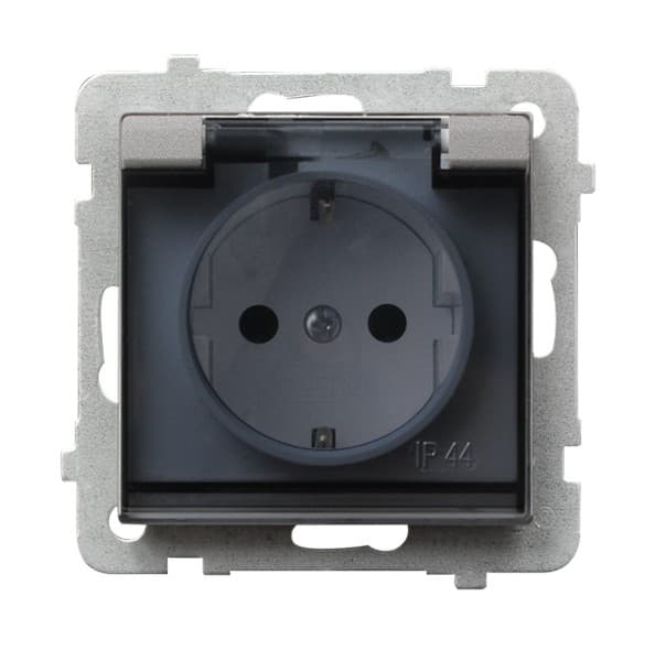 Ospel Sonata Серебро матовое Розетка 1-ая с/з IP44 с крышкой  Schuko, без рамки GPH-1RS/m/38/d