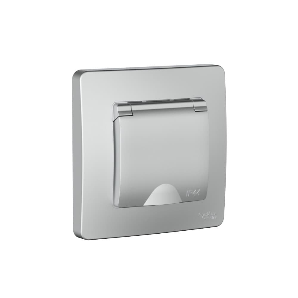 Systeme Electric Blanca внутр Алюминий Розетка с/з IP44 со шторками, с крышкой, 16А, 250В