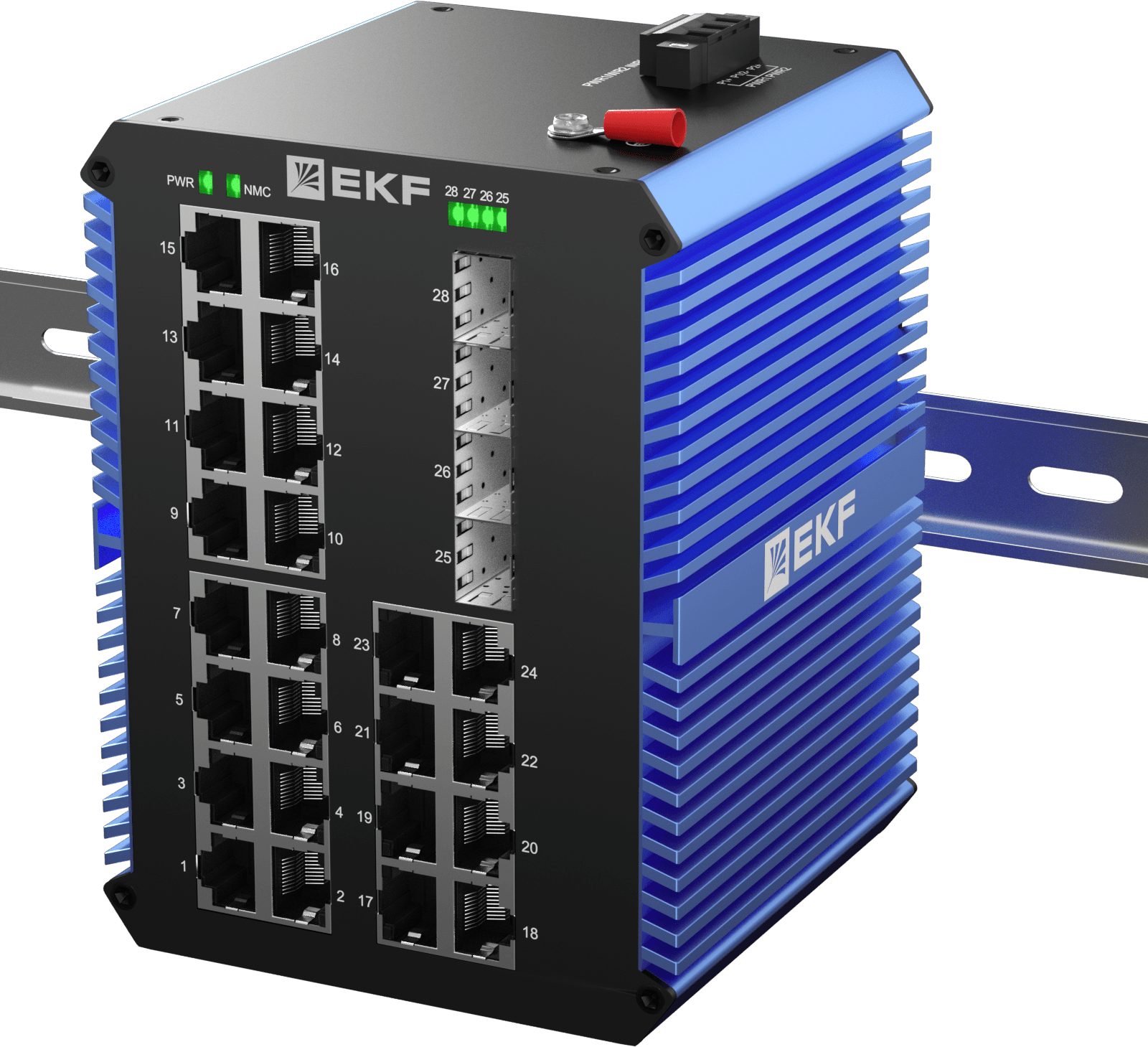 EKF Промышленный неуправляемый коммутатор U-4GX/SFP-24GTP, 4 порта 1000Base-X SFP, 24 порта 10/100/1000Base-T(X) RJ45 c PoE, монтаж на динрейку TSX