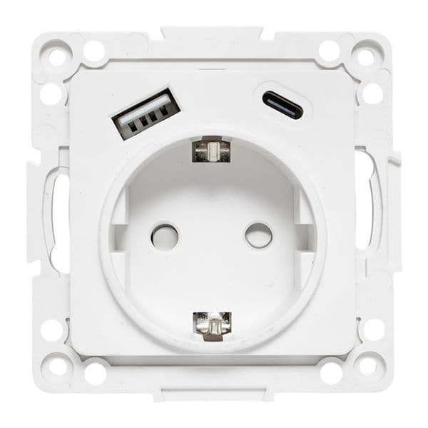 EKF Стокгольм Механизм Розетки 1-местной с/з, USB A+C 16А винтовые клеммы белый с защ. штор — миниатюра 10