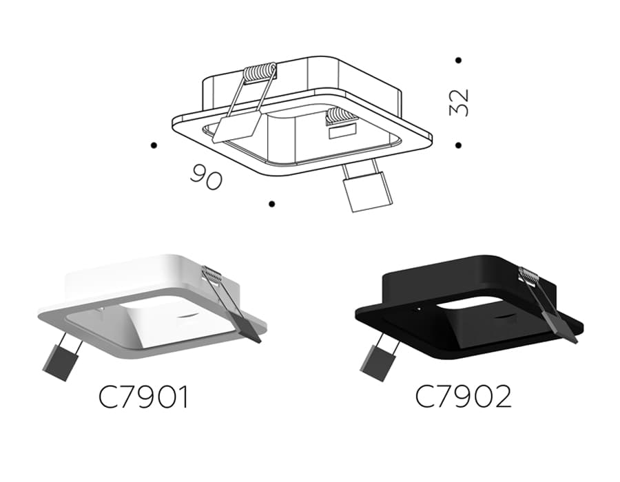 Ambrella Корпус светильника встраиваемый для насадок 70*70mm C7901 SWH белый песок 90*90*H32mm MR16 GU5.3 — миниатюра 2
