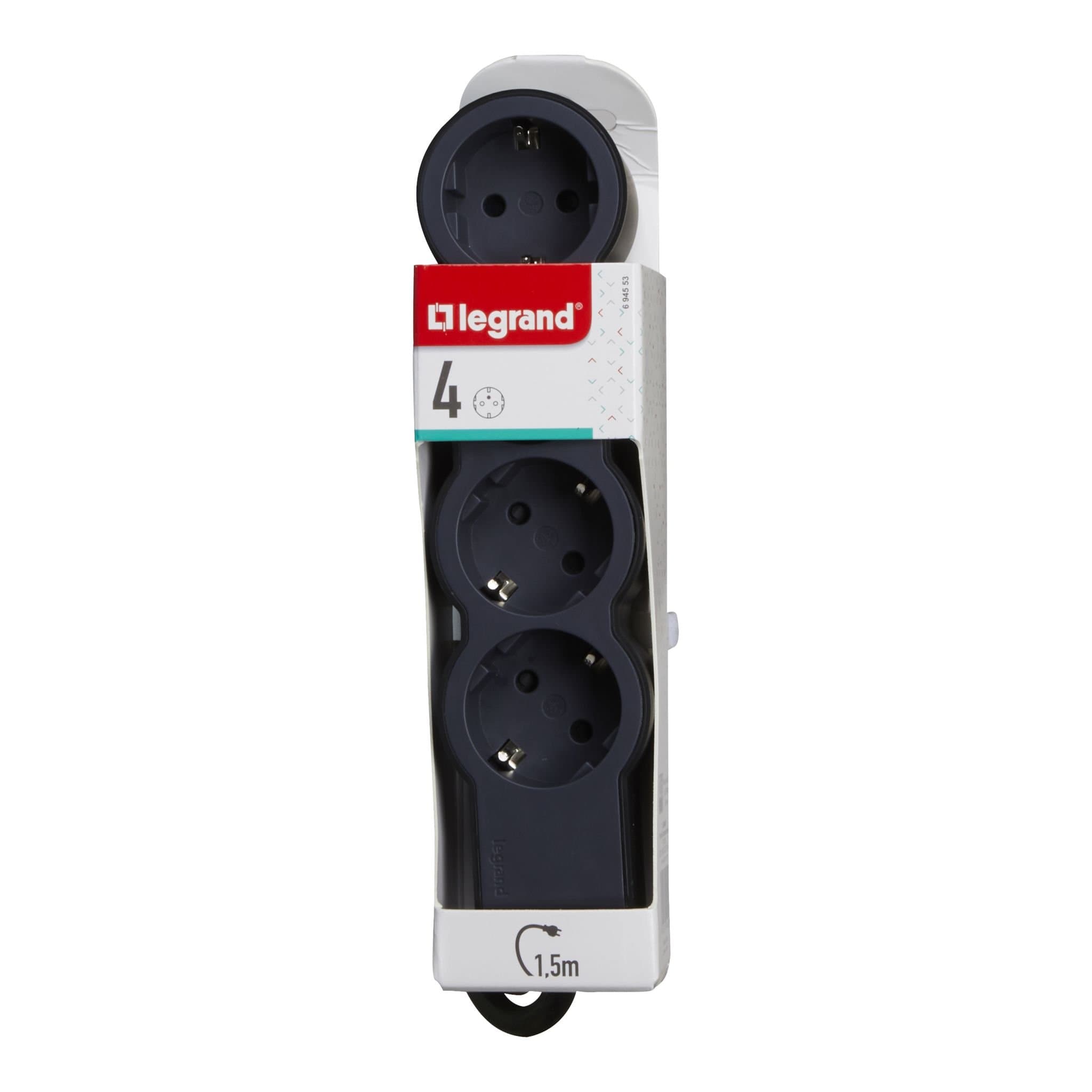 Legrand Revolution Стандарт Черный Удлинитель 4x2К+З, кабель 1,5м 694553 — миниатюра 4