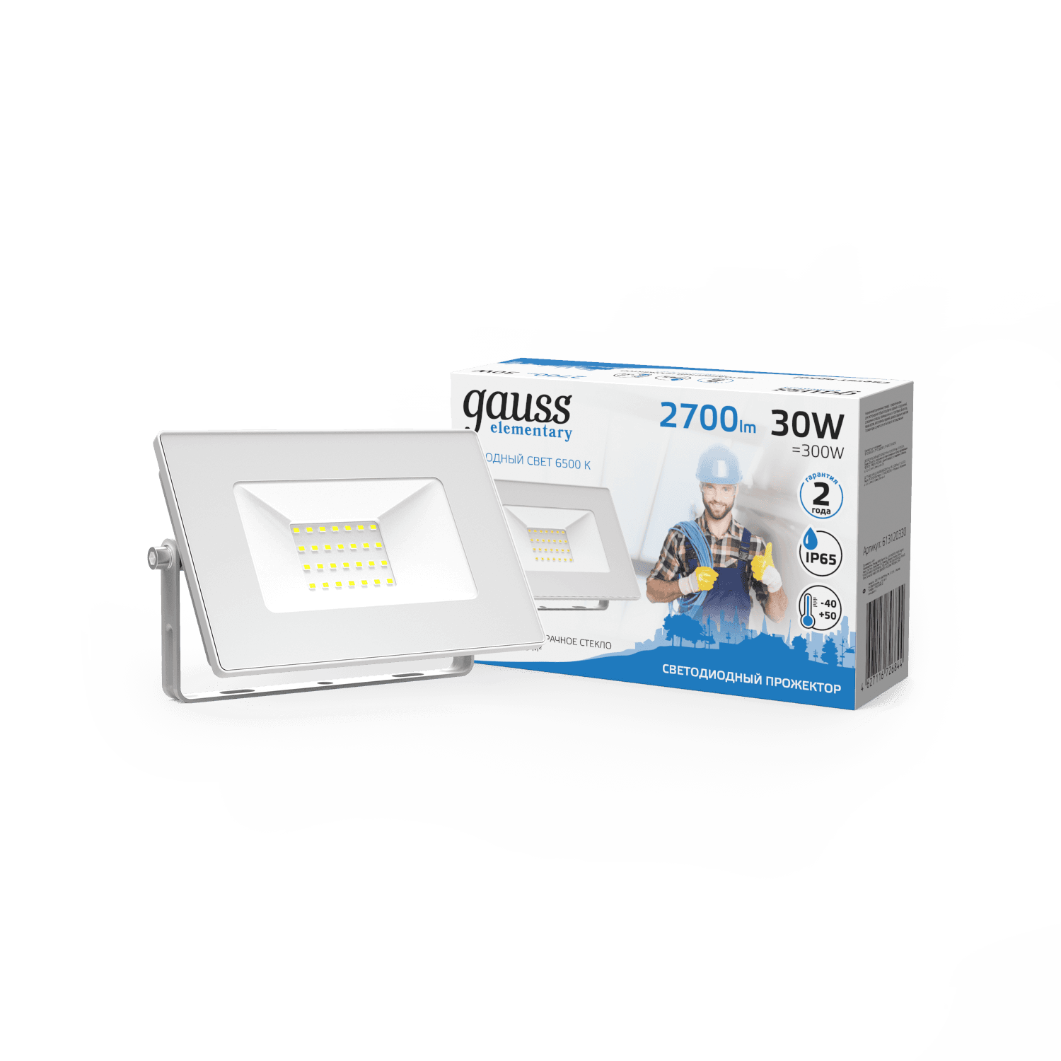 Gauss Прожектор Elementary 30W 2700lm 6500K 200-240V IP65 белый LED 613120330 — миниатюра 2