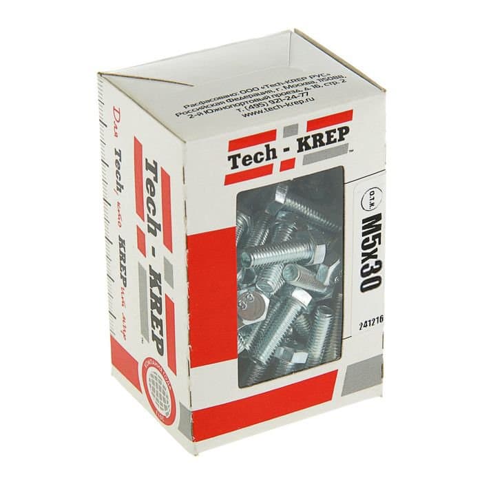 Tech-Krep Болт DIN933 с шестигранной головкой оцинк. М5х30 (80 шт) - коробка с ок. Tech-Kr 105197 — миниатюра 1