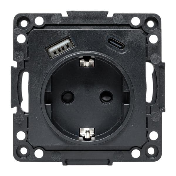 EKF Стокгольм Механизм Розетки 1-местной с/з, USB A+C 16А винтовые клеммы черный с защ. штор — миниатюра 12