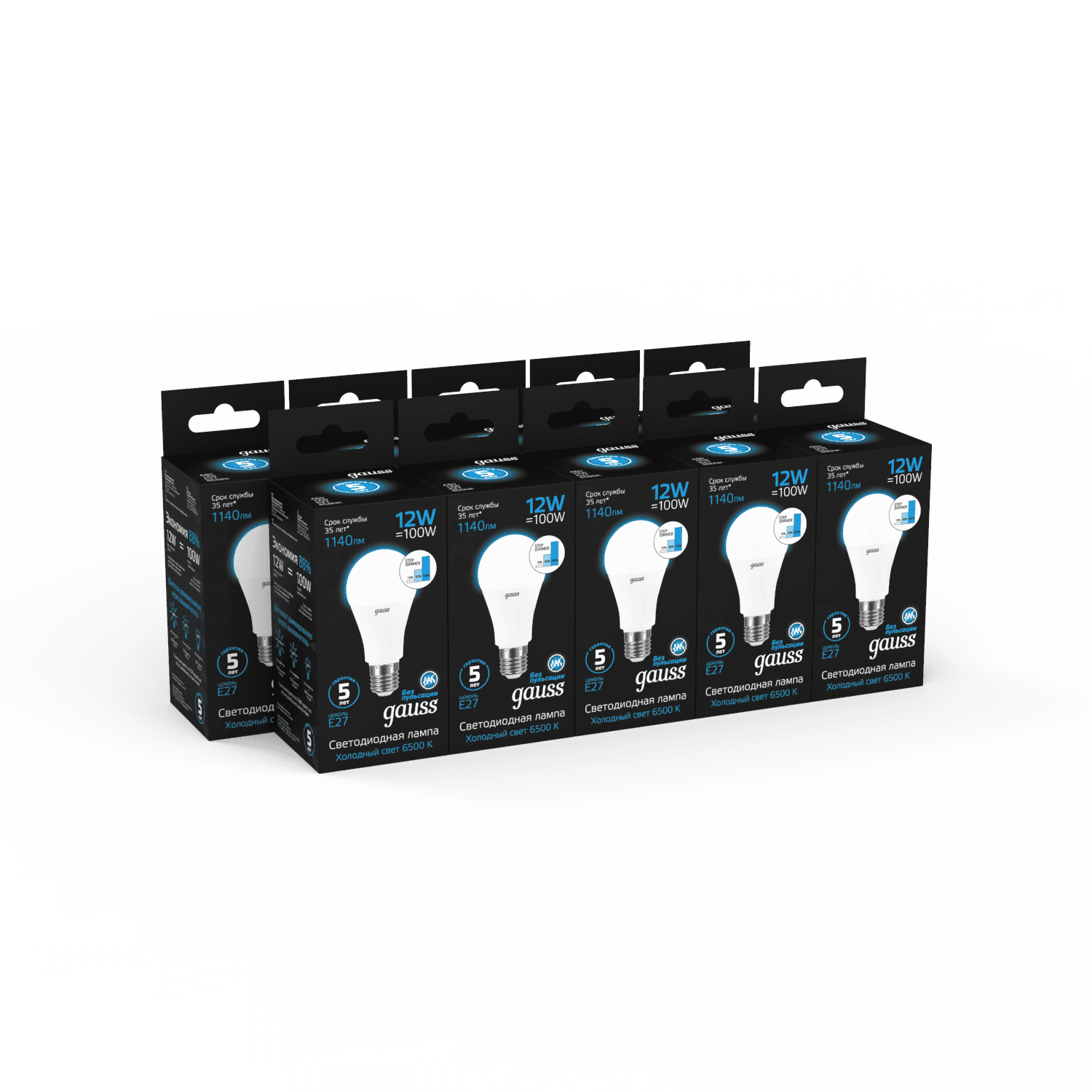 Gauss Лампа A60 12W 1140lm 6500K Е27 шаг. диммирование LED 102502312-S — миниатюра 4