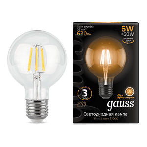 Gauss Лампа Filament G95 6W 630lm 2700К Е27 LED 105802106 — миниатюра 1