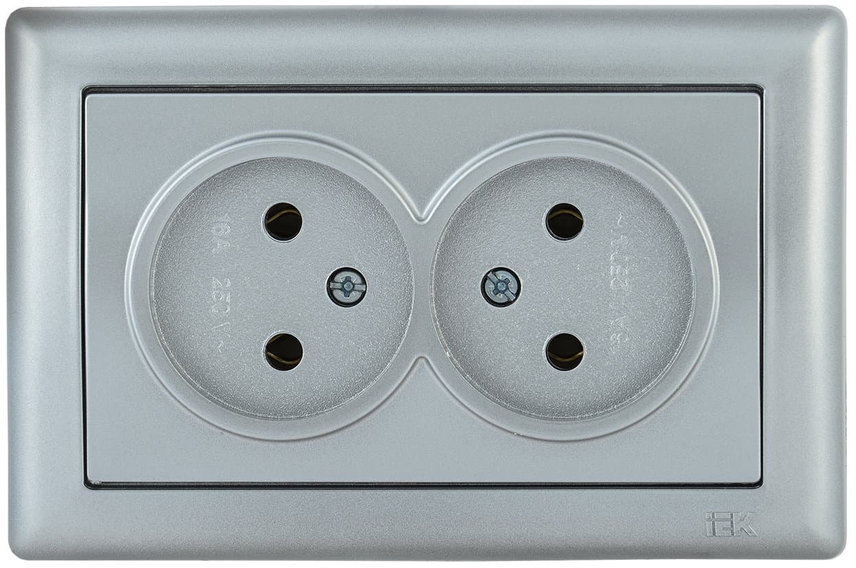 IEK РС20-1-0-БС Розетка 2-ая без з/к 10А BOLERO серебряный ERB20-K23-10