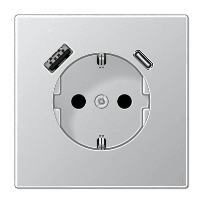 JUNG SCHUKO Алюминий Розетка с USB-зарядным устройством, тип A + тип С; термопласт AL1520-15CA-L
