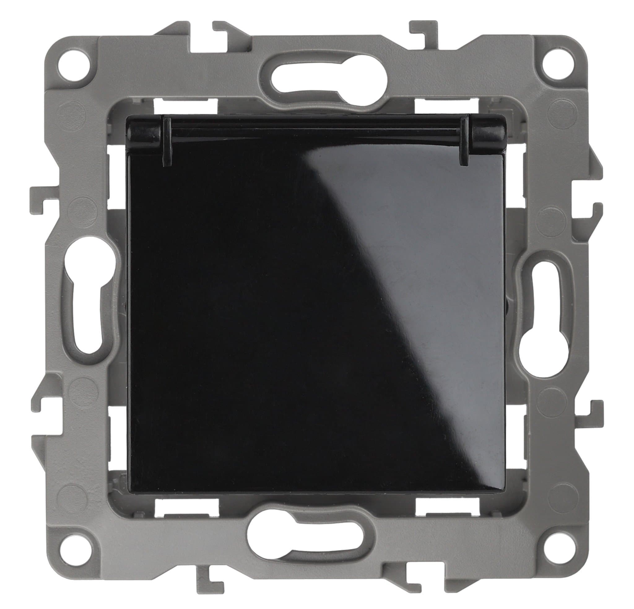 ЭРА 12-2103-06 Розетка 2P+E Schuko со шторками с крышкой, 16A-250В, IP20, 12, Чёрный