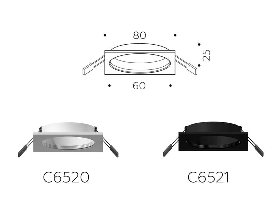 Ambrella Корпус светильника встраиваемый для насадок D60mm C6520 SWH белый песок 80*80*H25mm MR16 GU5.3 — миниатюра 2