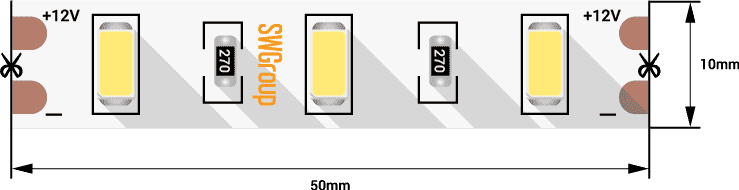 SWG Лента светодиодная стандарт 5630, 60 LED/м, 12 Вт/м, 12В , IP20, Цвет: Нейтральный белый SWG660-12-12-NW