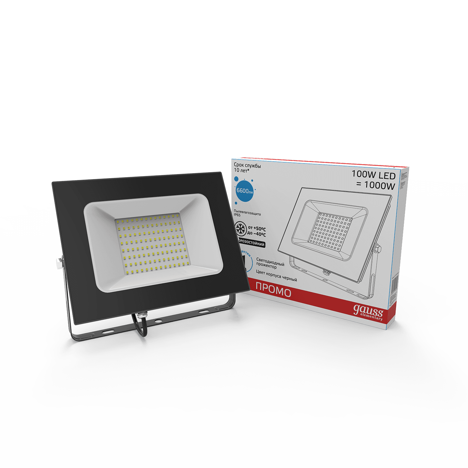 Gauss Прожектор Elementary 100W 7200lm 6500К 175-265V IP65 PROMO черный LED 613100100P — миниатюра 4