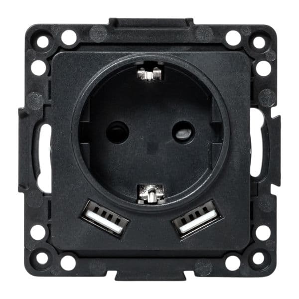 EKF Стокгольм Механизм Розетки 1-местной с/з, USB 2A 16А винтовые клеммы черный с защ. штор — миниатюра 2