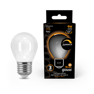 Gauss Лампа Filament Шар 9W 590lm 3000К Е27 milky диммируемая LED 105202109-D — миниатюра 1