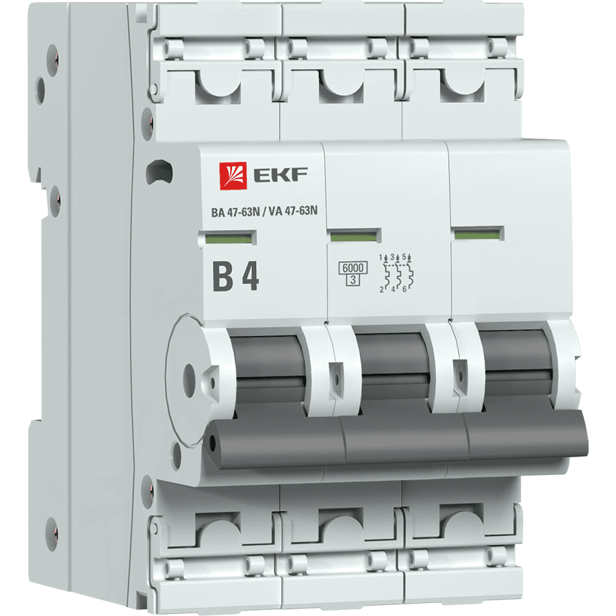 EKF Автоматический выключатель 3P 4А (B) 6кА ВА 47-63N PROxima M636304B