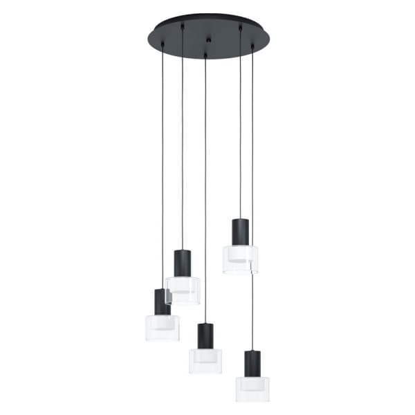Eglo COPILLOS Подвес светодиодный димм, 5х5W(GU10), Ø530, H1500, 5х400lm, сталь, черный/стекло, пластик, прозрачный, белый 39727 — миниатюра 1