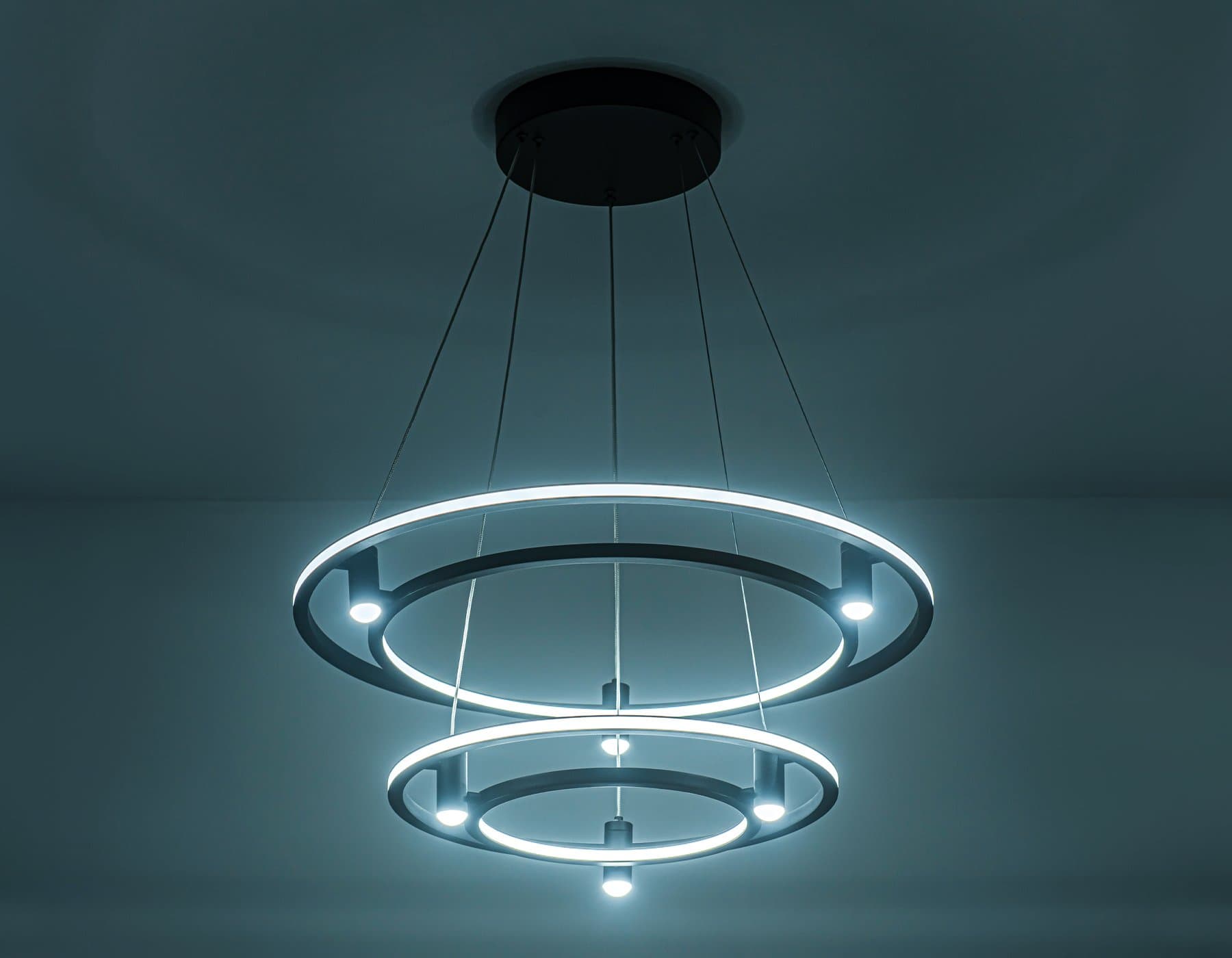 Ambrella Светильник подвесной светодиодный FL5544/2+6 BK черный 90W 3000K/4200K/6400K D600/400*1300 (без ПДУ) — миниатюра 5