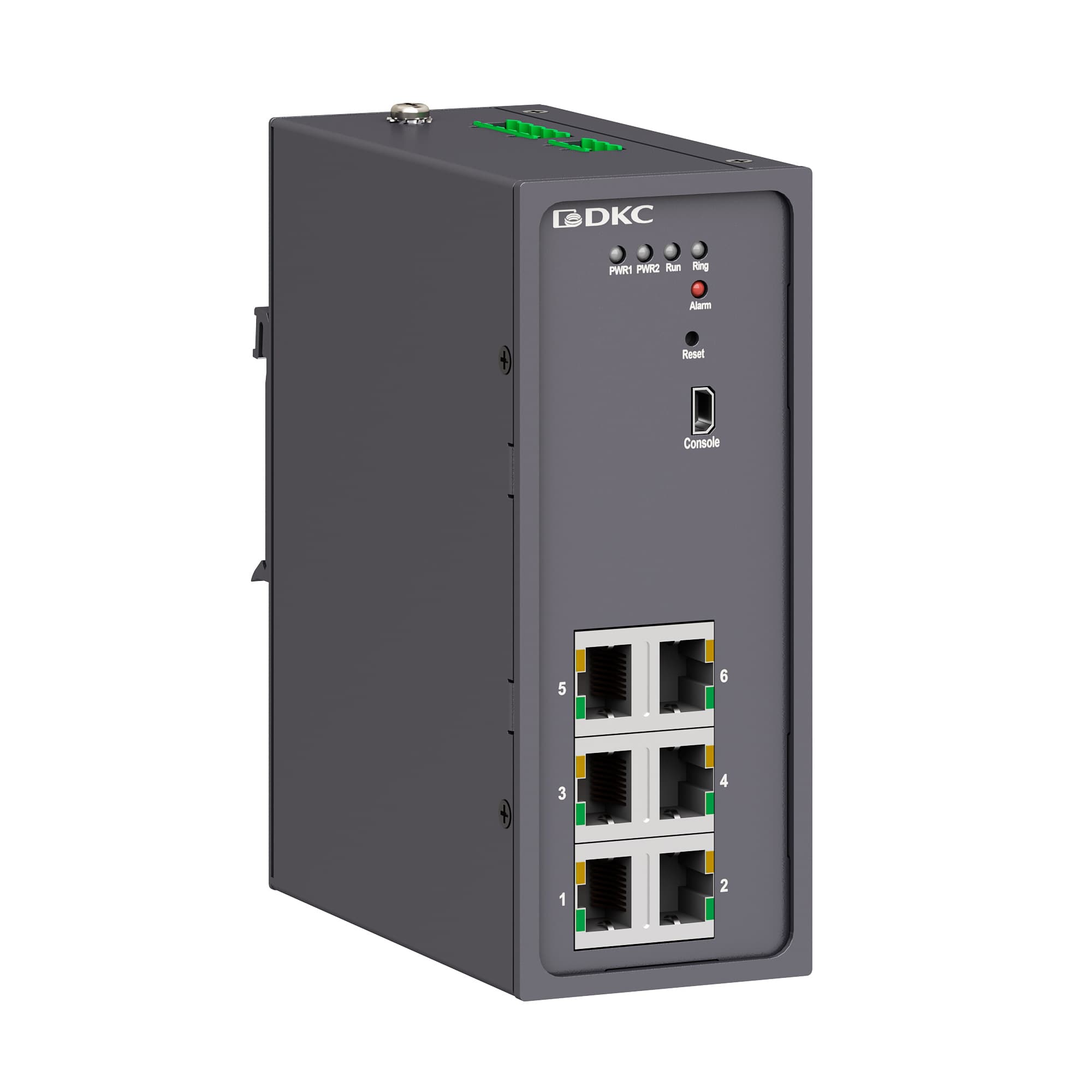 DKC Промышленный управляемый коммутатор, 6×10/100Base-T(X) портов RJ45, консольный порт Mini USB, 24-48В DC (18-72В DC), с резервированием