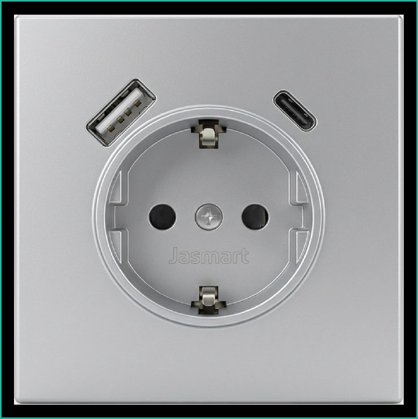 Jasmart FD Алюминий Розетка с/з со шторками 16A c USB A+C 25W