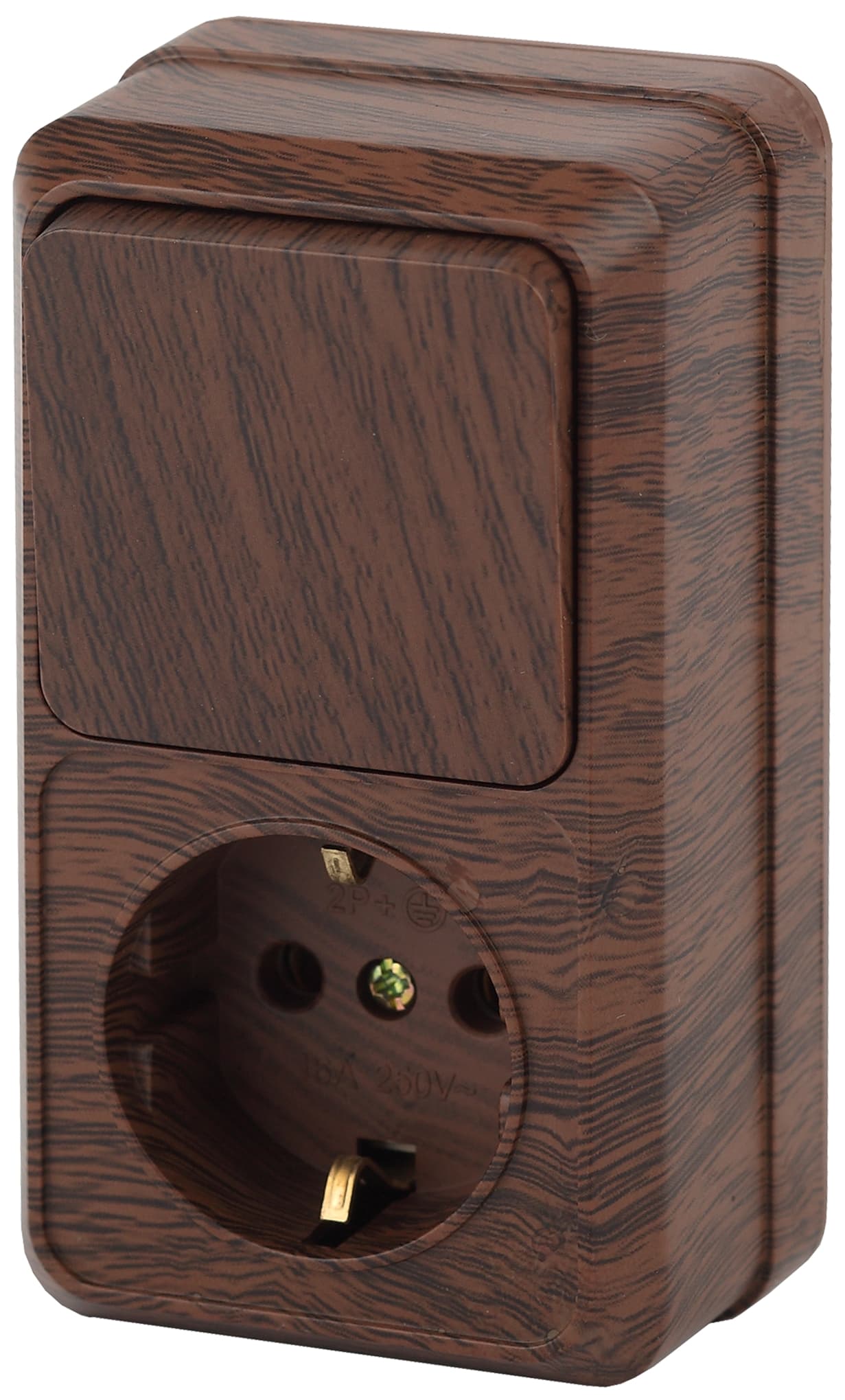 Intro Блок розетка с выключателем Quadro 2-705-10 вертикальный 10(16)А-250В, IP20, ОУ, венге