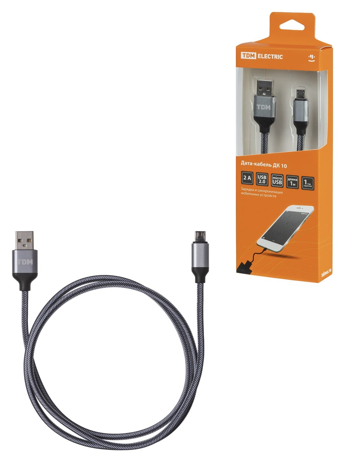 TDM Дата-кабель, ДК 10, USB - micro USB, 1 м, тканевая оплетка, серый, SQ1810-0310