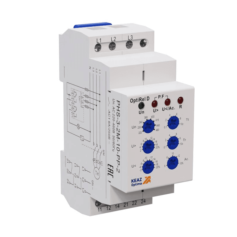 КЭАЗ Реле контроля фаз OptiRel D PHS-3-2M-10-PP-2 универсальное 3Ф 2СО