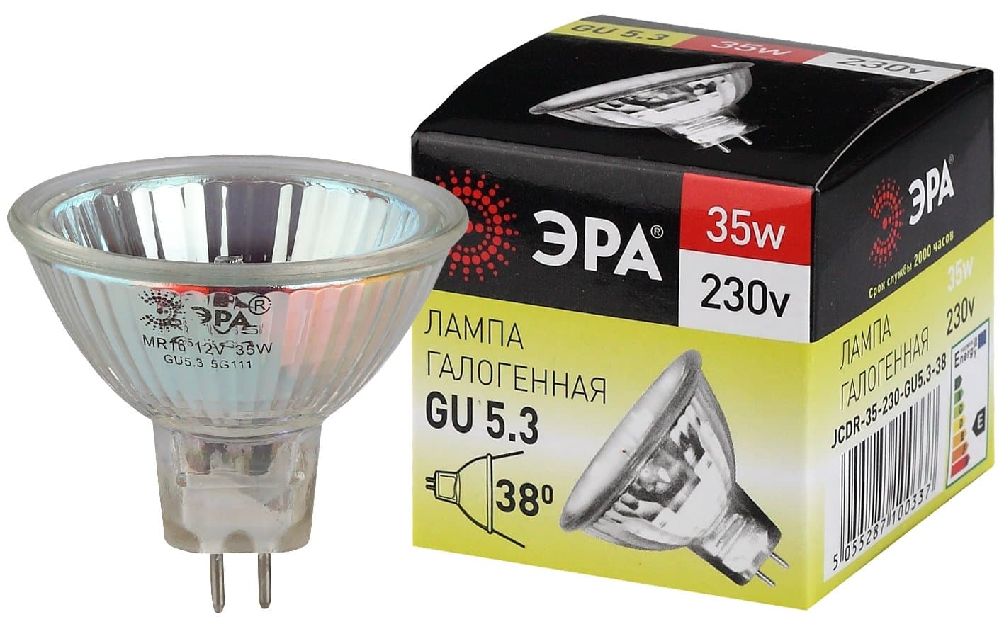 ЭРА GU5.3-JCDR (MR16) -35W-230V-CL (галоген, софит, 35Вт, нейтр, GU5.3) — миниатюра 1