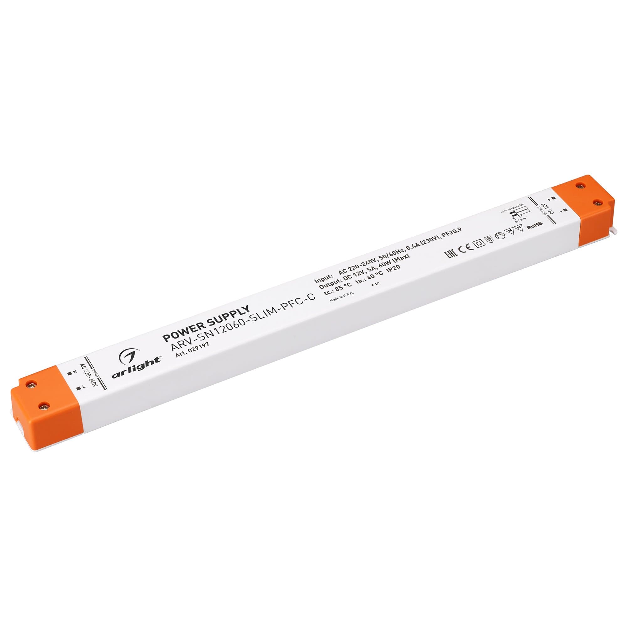 Arlight Блок питания ARV-SN12060-SLIM-PFC-C (12V, 5A, 60W) (IP20 Пластик, 3 года) 029197