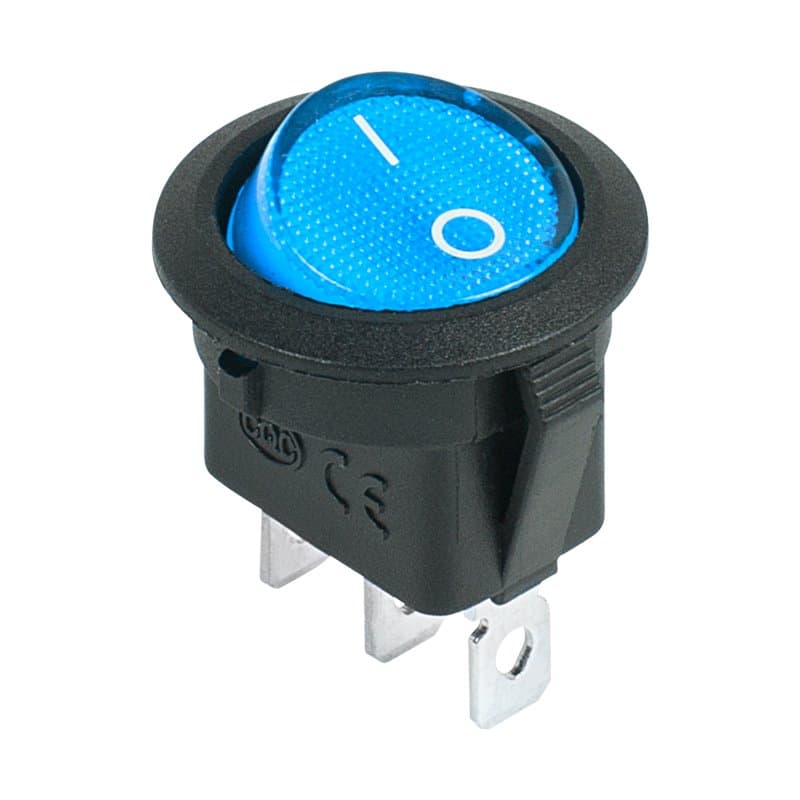 Выключатель клавишный круглый 12V 20А (3с) ON-OFF синий с подсветкой Rexant 36-2586