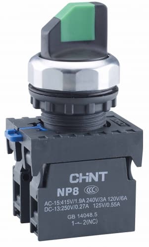 CHINT Переключатель без подсветки NP8-11X/312, 3 положения с фиксацией, чёрная 1НО+1НЗ IP65 (R)