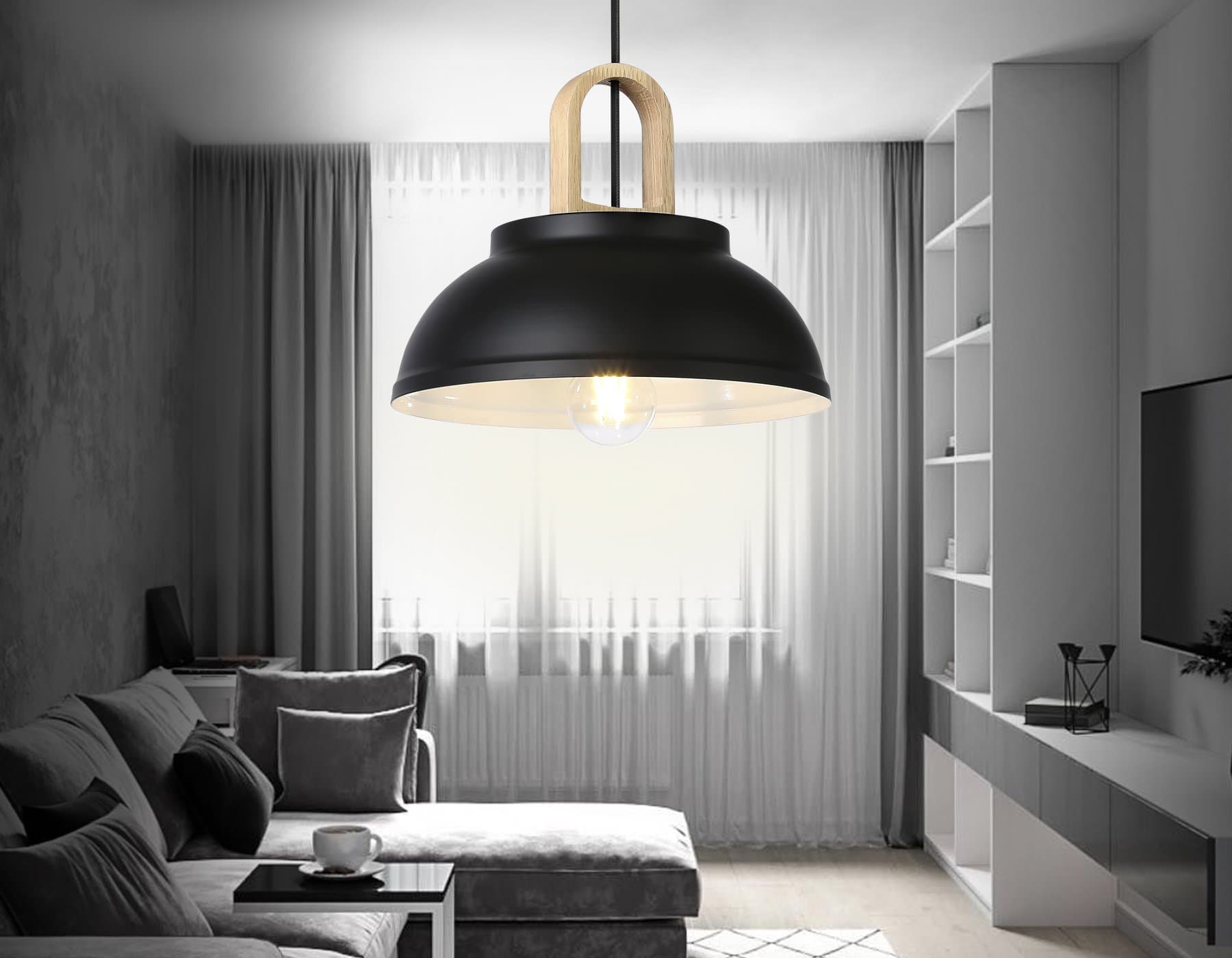 Ambrella Подвесной светильник в стиле лофт TR8192 BK/LW черный/светлое дерево E27 max 40W D290*900 — миниатюра 3