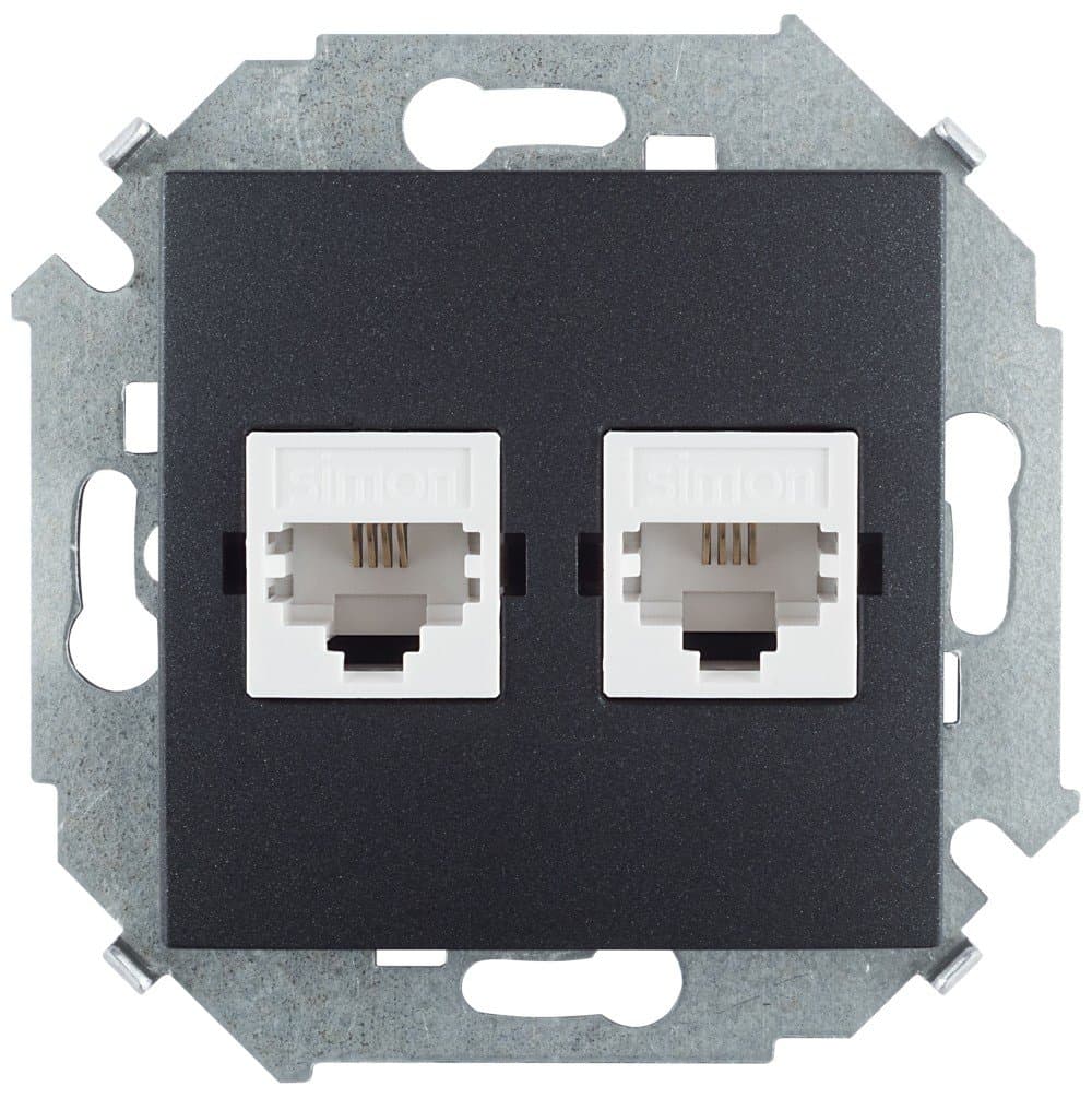 Simon 15 Графит Розетка телефонная двойная 2хRJ11, винт. зажим 1591589-038