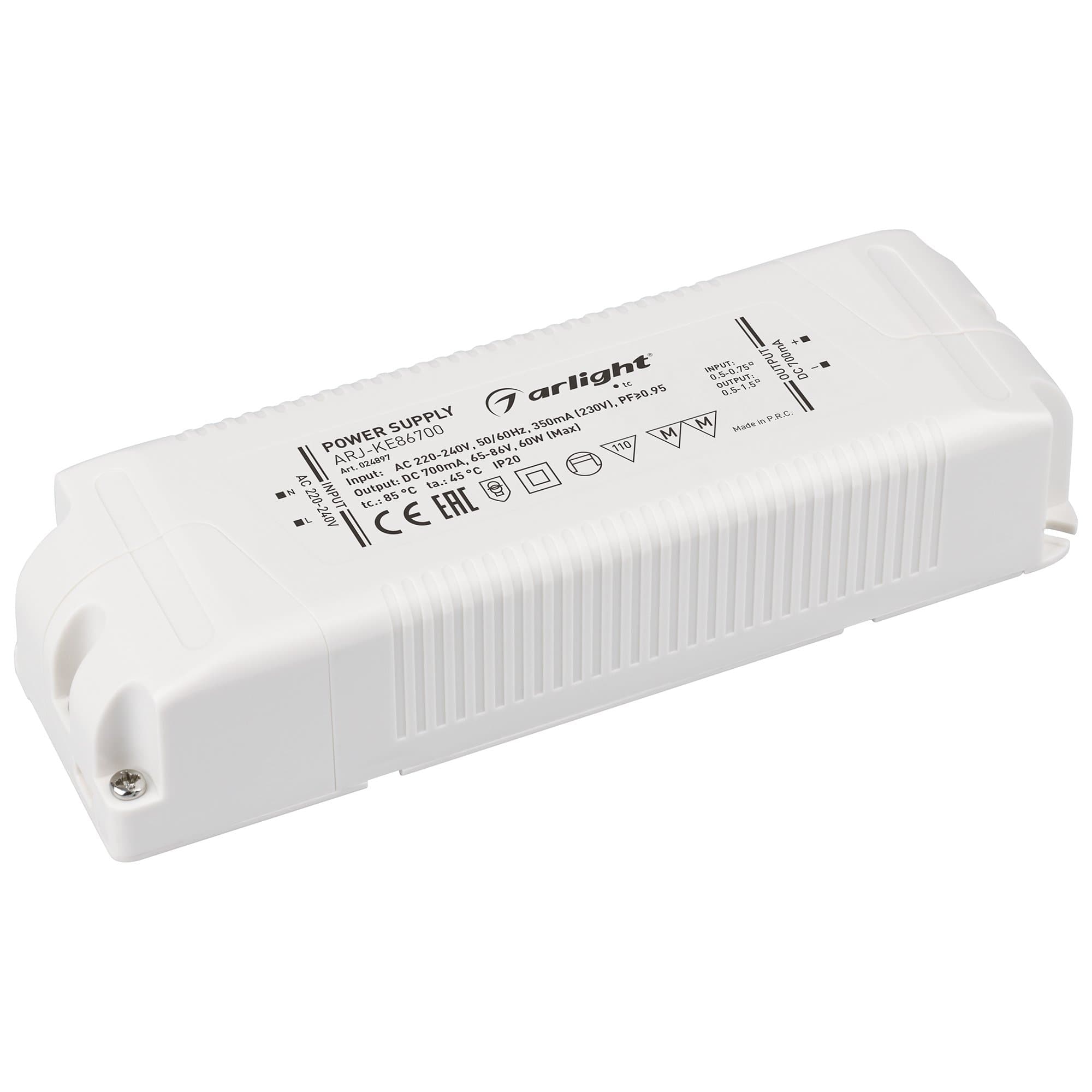 Arlight Блок питания ARJ-KE86700 (60W, 700mA, PFC) (IP20 Пластик, 5 лет) 024897 — миниатюра 1