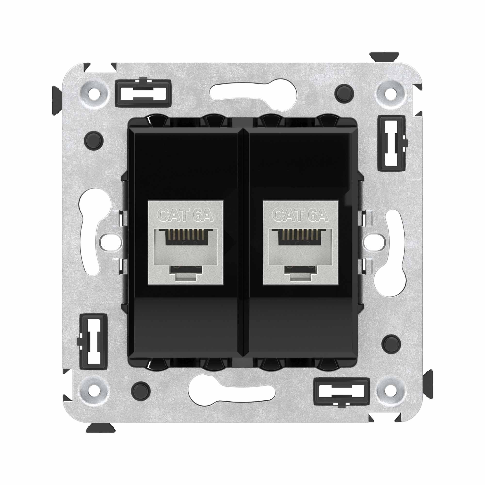 DKC Компьютерная розетка RJ-45 без шторки в стену, кат.6А двойная экранированная, "Avanti", "Черный квадрат" — миниатюра 1