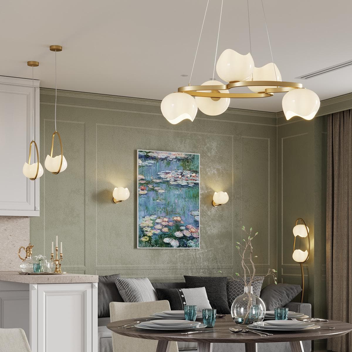 Odeon Light 4873/1 MODERN ODL_EX22 49 золотой/белый/стекло Подвес E14 1*40W WATERLILY — миниатюра 4